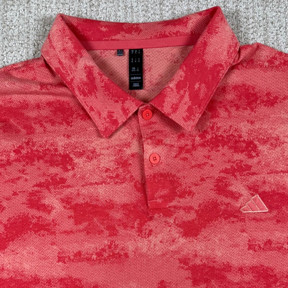 Adidas Mens XL Red Abstract Geometric Short Sleeve Golf Polo Shirt
